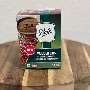 NWT Ball Regular Mouth Wooden Storage Jars Lids 5 Count Acacia Wood Airtight